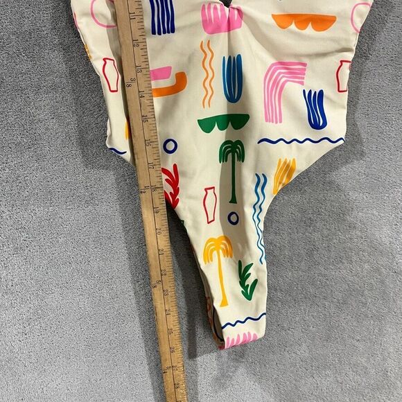 Aurelle Palmier One Piece Swimsuit Retro Print Bathing Suit High Waist Sz S NEW - Picture 4 of 7